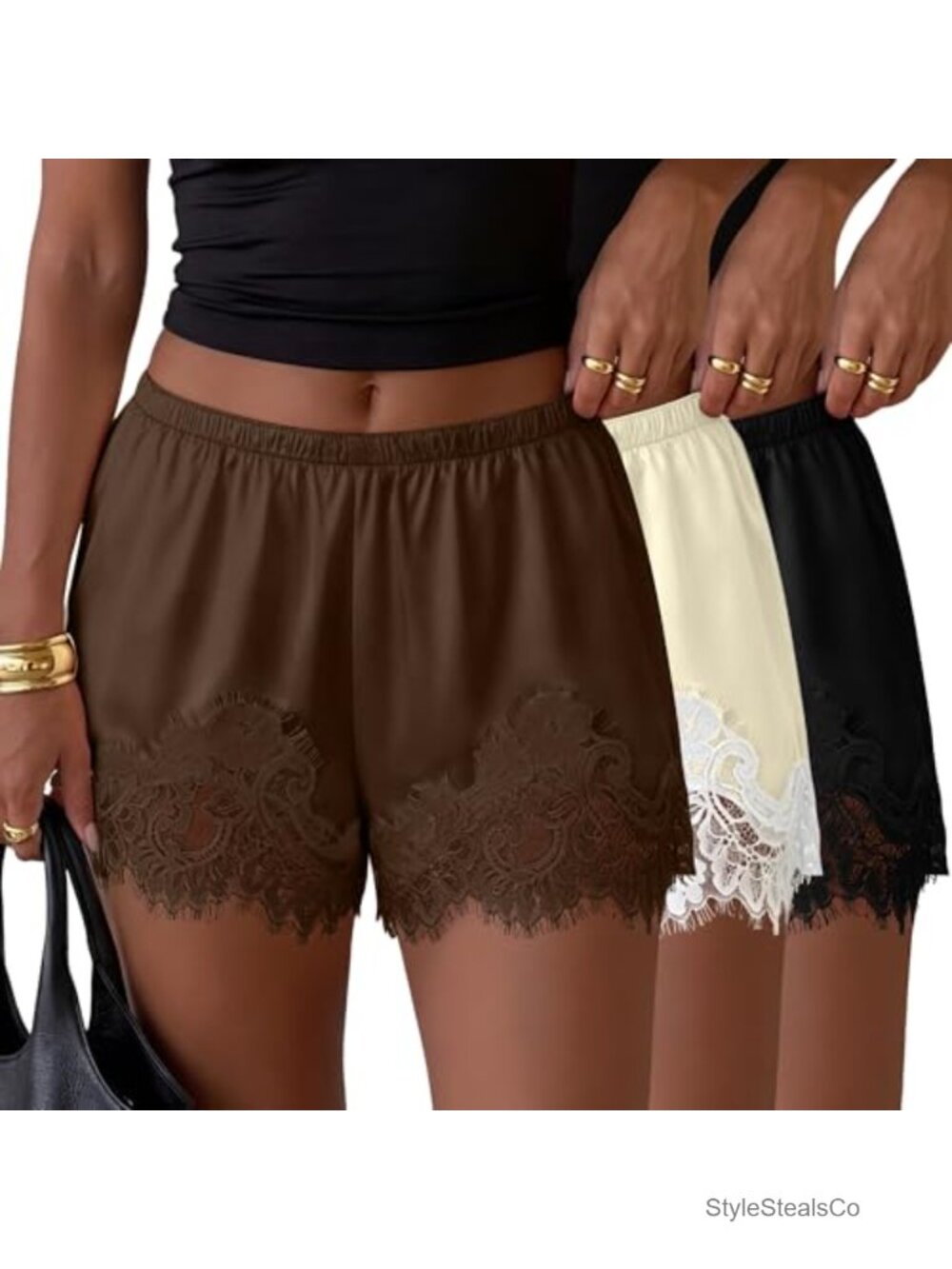 Women's Lace Satin Silk Shorts 3 Pack Loose Fit Lounge Under Dress